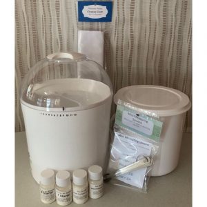 Soft Cheese Kit including Electric Yoghurt Maker, Mini Measuring Spoons, Cheesecloth and cultures to make yoghurt, mascarpone cream cheese and labna